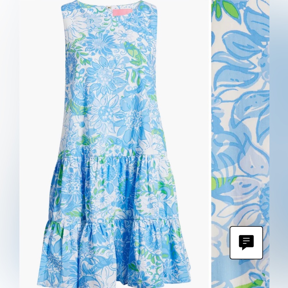 Lilly Pulitzer Trina Floral A-Line Cotton Dress in Frenchie Blue Suns Out L
